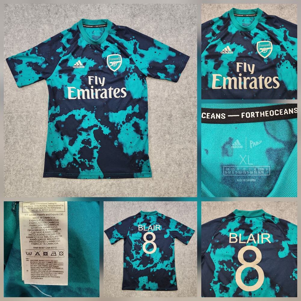 Adidas x Parley Arsenal FC Shirt Mens XL Teal‎ Navy Soccer Blair Football Jersey
